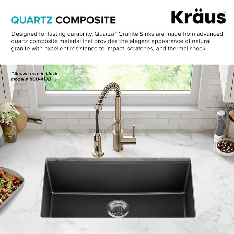 KRAUS Granite Black Onyx 31 inch 1-Bowl Undermount Kitchen Sink