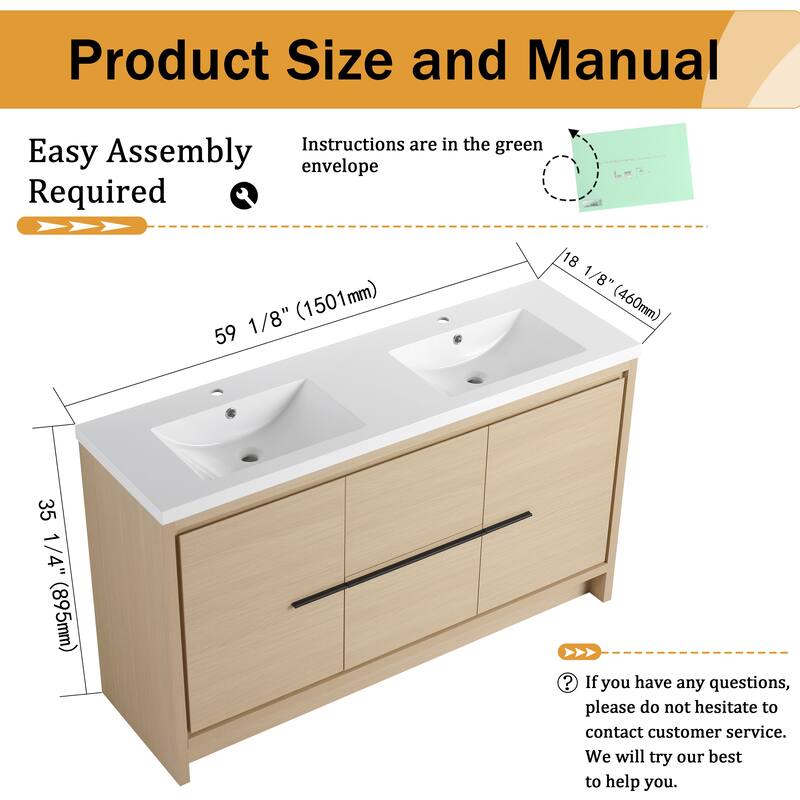 Malwee 24"/30"/36"/48"/60" Bathroom Vanity with Sink, FreeStanding Vanity with Soft Close Door and Drawer