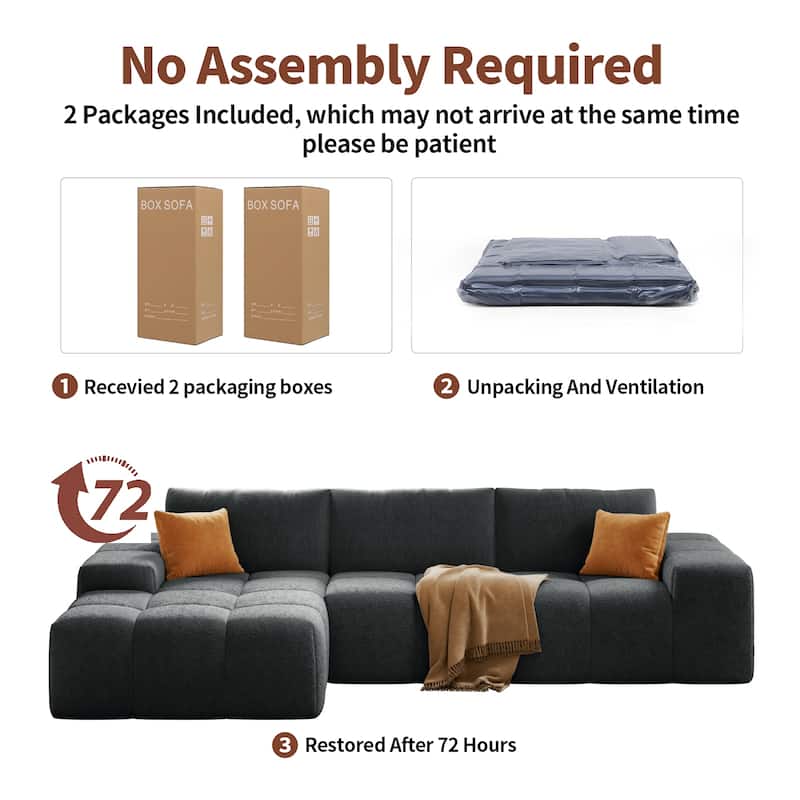 L-Shaped Modular Sectional Sofa with Chaise Lounge, Full Compression Deep Seat Sofa, Upholstered 3 Seater Sofa with 3 Pillows - Black