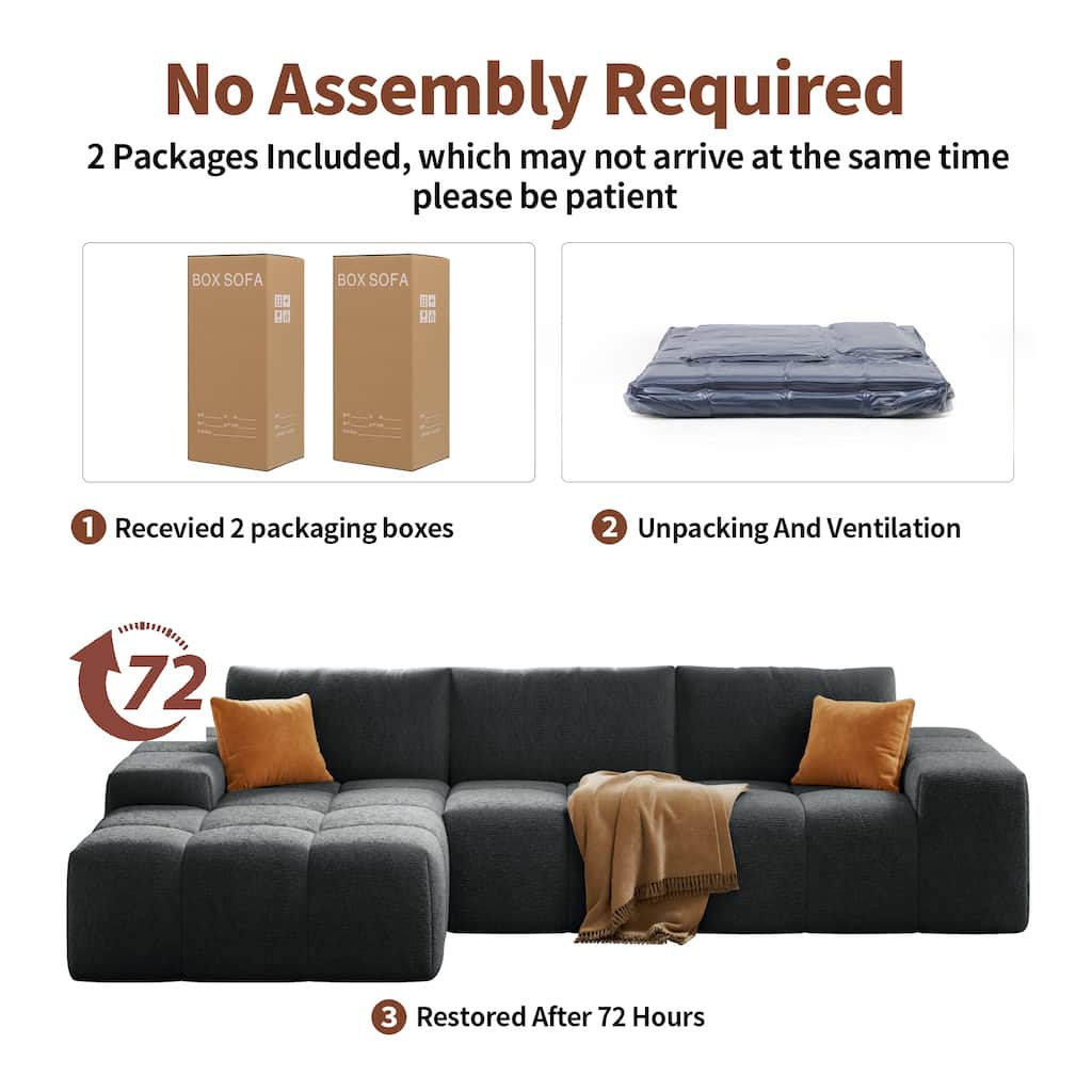 L-Shaped Modular Sectional Sofa with Chaise Lounge, Full Compression Deep Seat Sofa, Upholstered 3 Seater Sofa with 3 Pillows