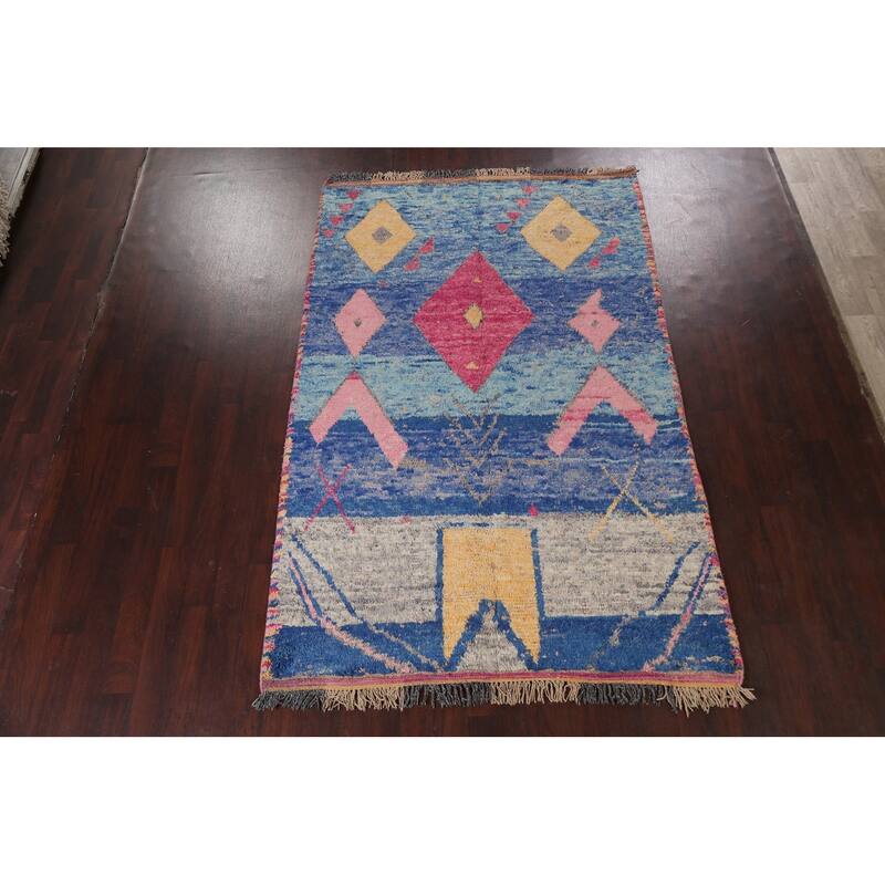 Tribal Moroccan Oriental Wool Area Rug Hand-knotted Home Decor Carpet - 5'11" x 9'6"