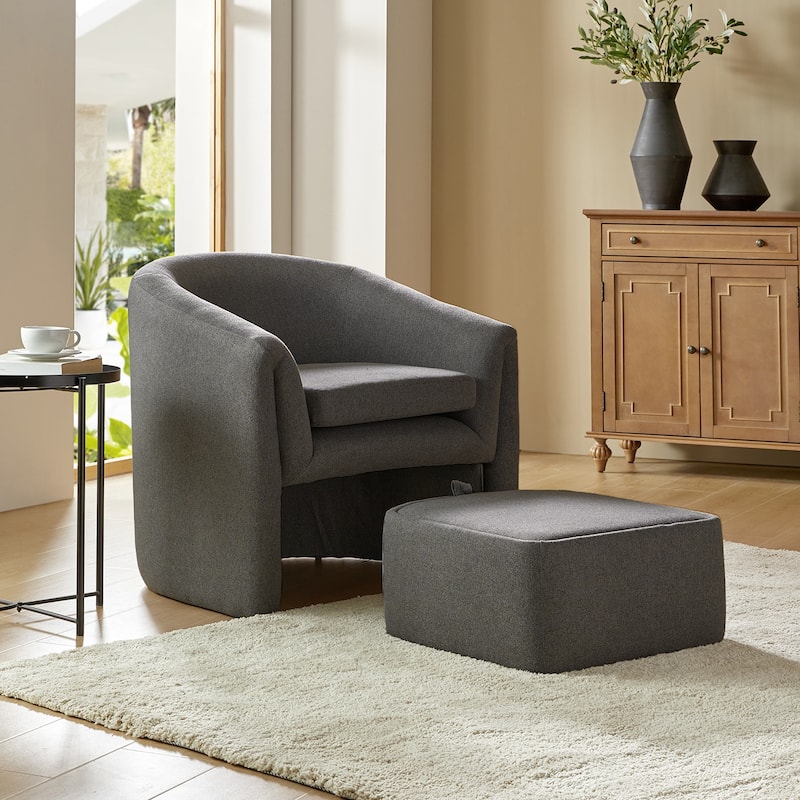 Arturo Modern Upholstered Armchair with Storable Removable Leg Ottoman by HULALA HOME