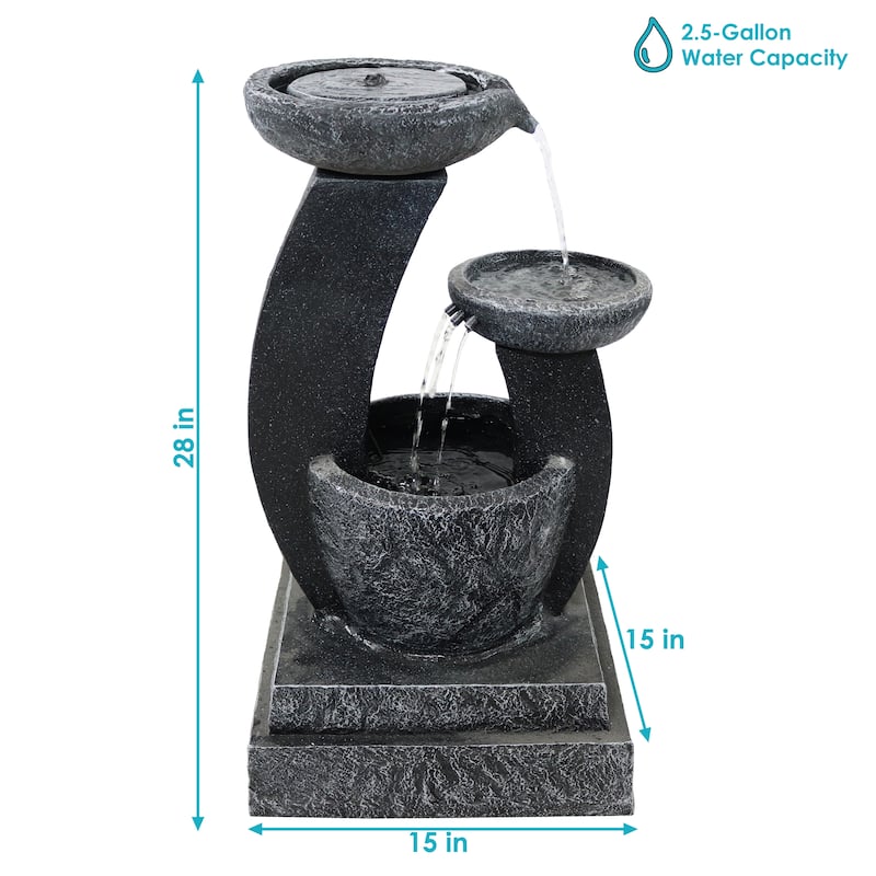 28" Modern Cascading Bowls Solar Water Fountain with Battery & LED