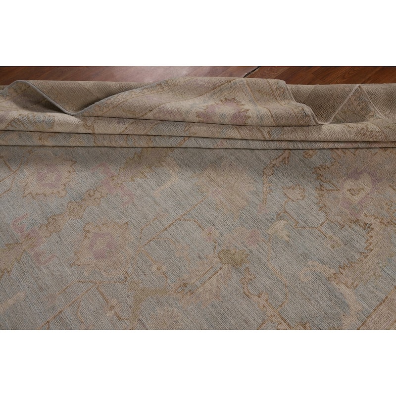 Floral Blue Oushak Turkish Area Rug Hand-Knotted Wool Carpet - 9'0"x 12'1"