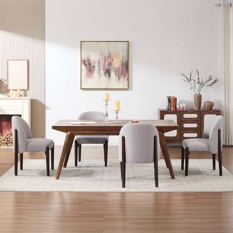 Wooden Dining Chairs Set of 2, Fabric Upholstered Dining Room Chair Kitchen Chairs, Farmhouse Dinner Chair