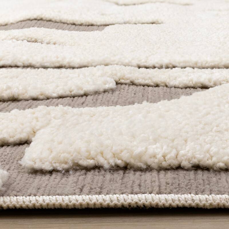 Taupe White Abstract Geometric Shapes Rug