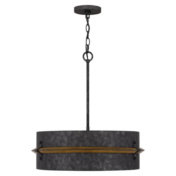 slide 2 of 8, Lariat 3-Light Old Black Drum Pendant Light with Wooden Trim