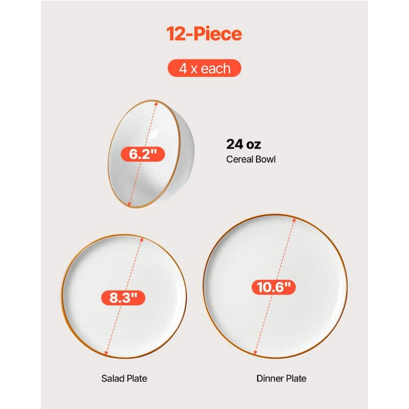 Space Saving Ceramic Dinnerware Set Dishwasher Safe Plates and Bowls