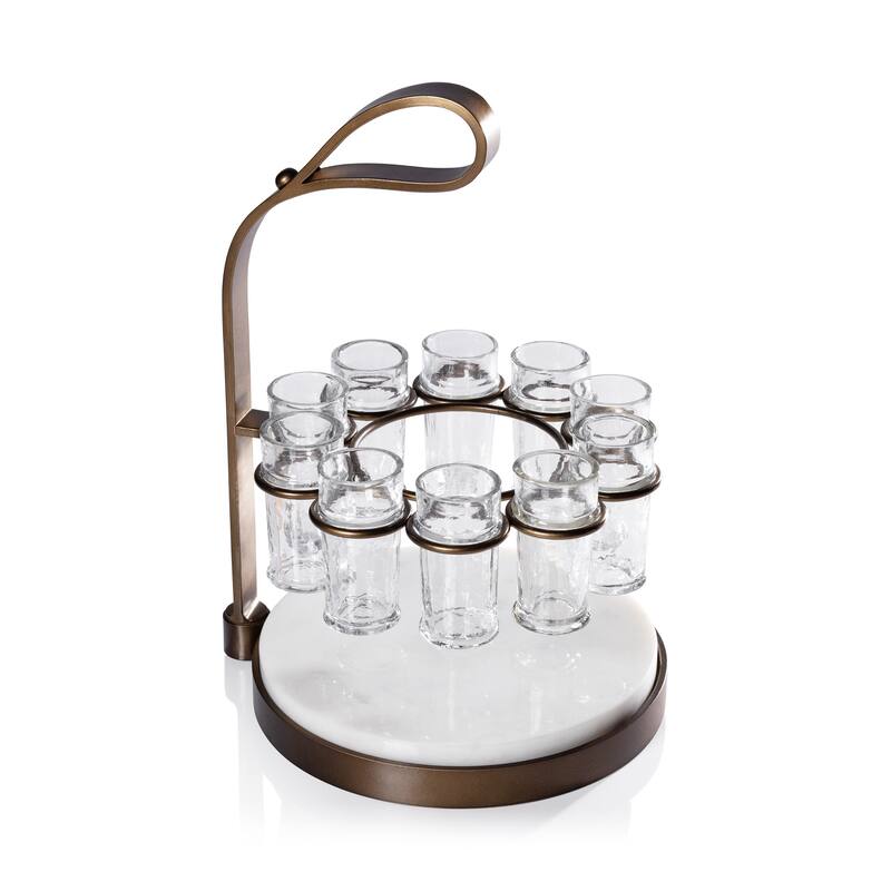 Tequilero 10-Piece Tequila Shot Set with Marble Cutting Board - Gold