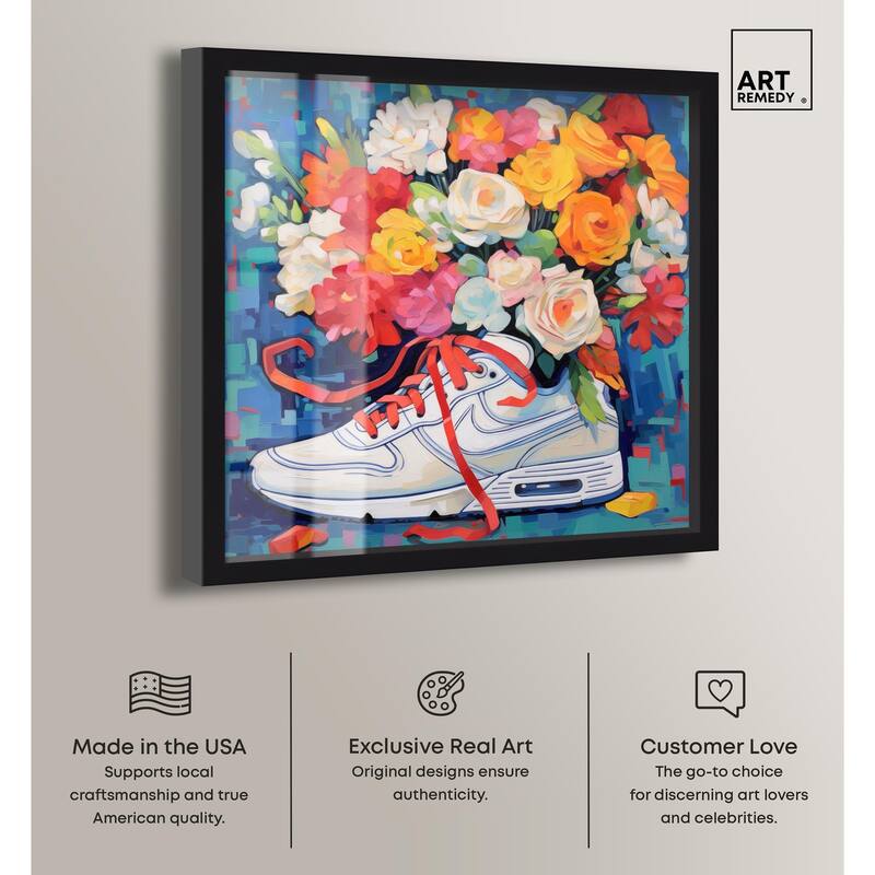 Whimsical Sneaker with Flowers Shadowbox by Art Remedy