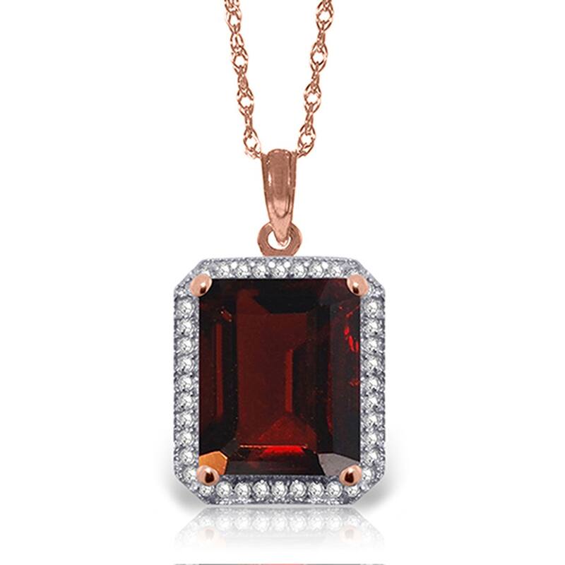 7.8 Carat 14K Solid Gold Gemstone Necklace Natural Diamond Garnet - 18 Inch - Rose