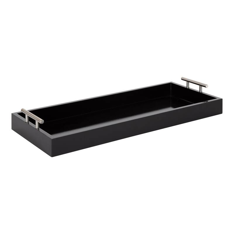 Kate and Laurel Lipton Narrow Rectangle Wood Accent Tray - 10x24 - Black/Silver