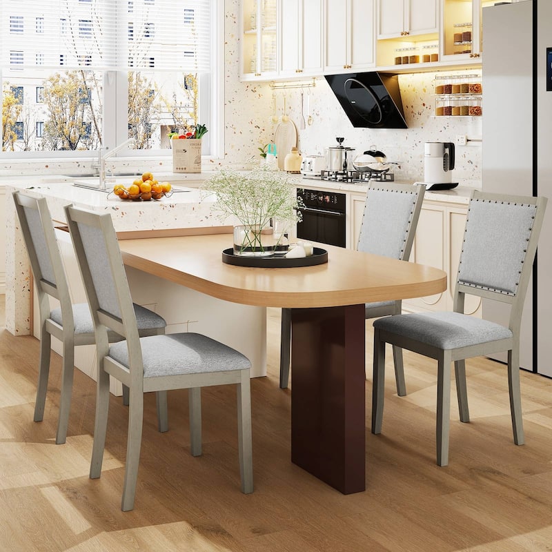 Set of 2 Grey Fabric Upholstered Dining Room Chairs with Ergonomic Back and Rubber Wood Frame - 20" x 22" x 37.5"