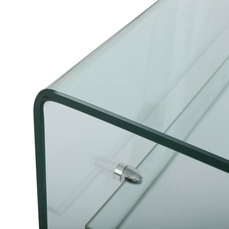 31.5" Modern All Glass Coffee Table with Storage Shelf for Living Room