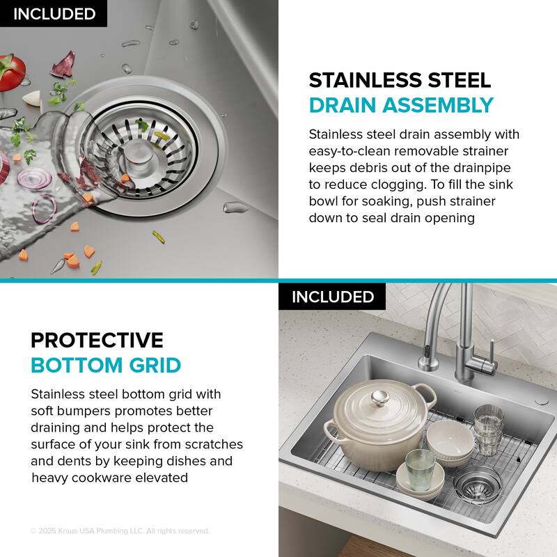 KRAUS Fairlane Drop In Top Mount 18 Gauge Stainless Steel Kitchen Sink