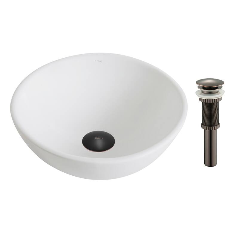 Kraus Elavo 13-11/16" Vitreous China Vessel Bathroom Sink - Pop-up - White-Oil Rubbed Bronze