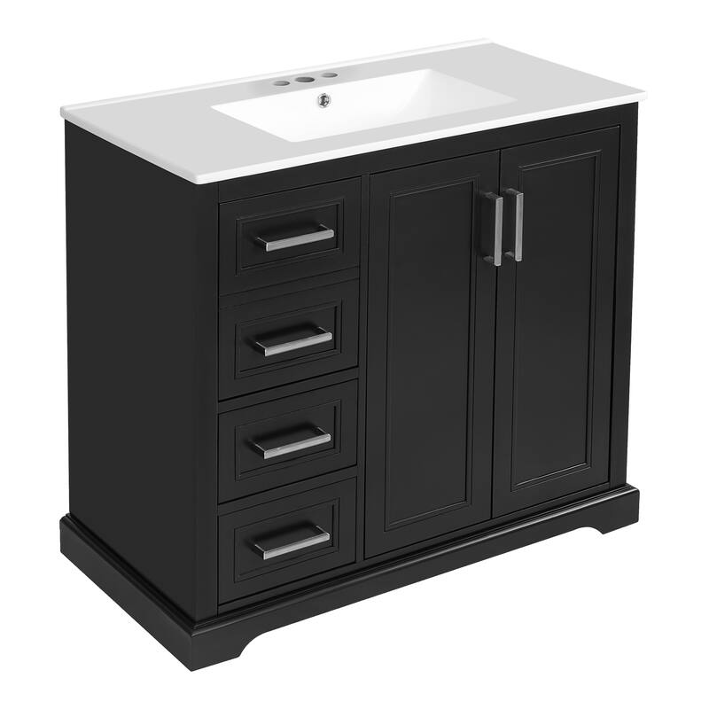 36" Modern Bathroom Vanity with Ceramic Sink, Soft-Close Door, Adjustable Shelf & 3 Drawers, Ample Storage