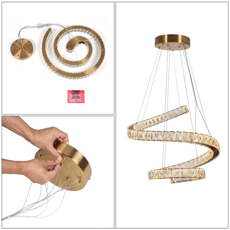 Modern 1-Light LED Crystal Ring Gold Chandelier for Living Dining Room - D23.6" x H62.8" Max