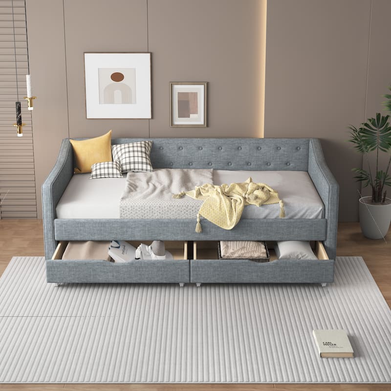 Twin Size Upholstered Daybed with Drawers For Bedroom