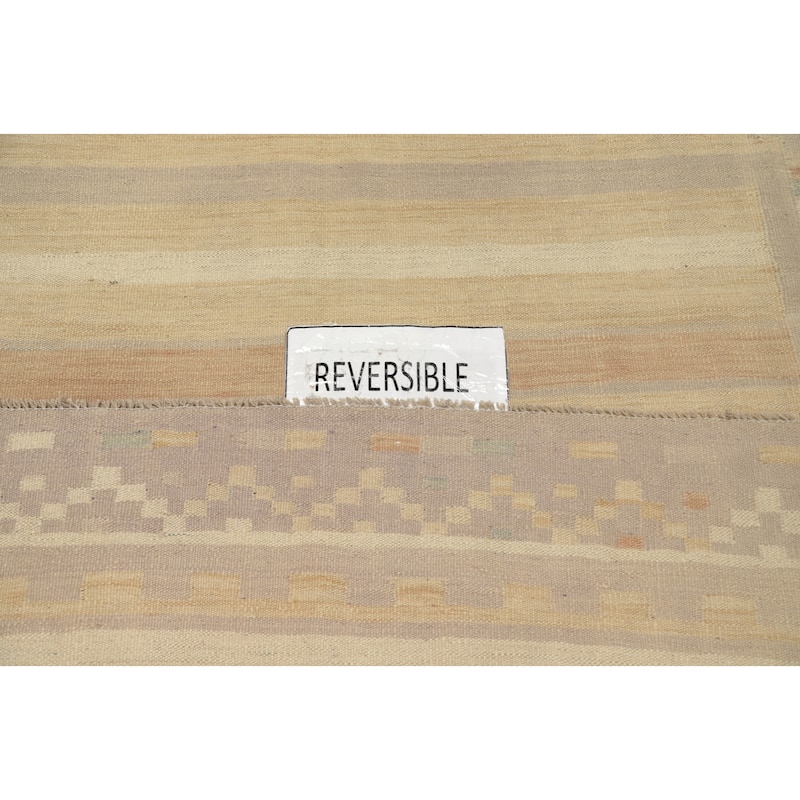 Hand Woven Oriental 100% Wool Carpet Southwestern Tribal Beige & Ivories Kilim Area Rug - 9' 11'' X 6' 8''