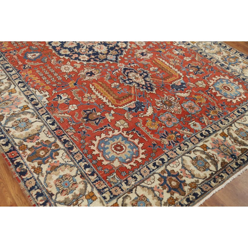 Vegetable Dye Tabriz Persian Vintage Rug Handmade Orange Wool Carpet - 6'10" x 10'5"