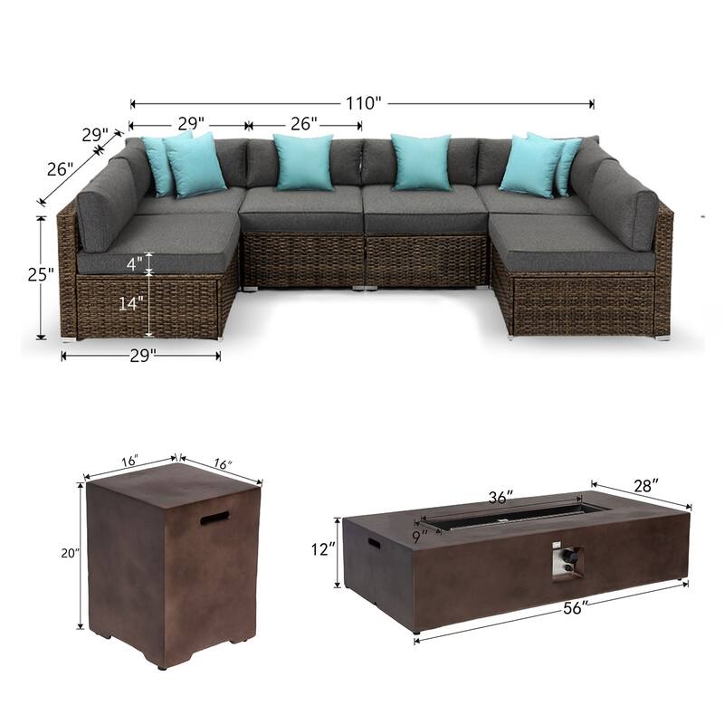 COSIEST 9-piece Outdoor Sectional Sofa Set with Fire Table