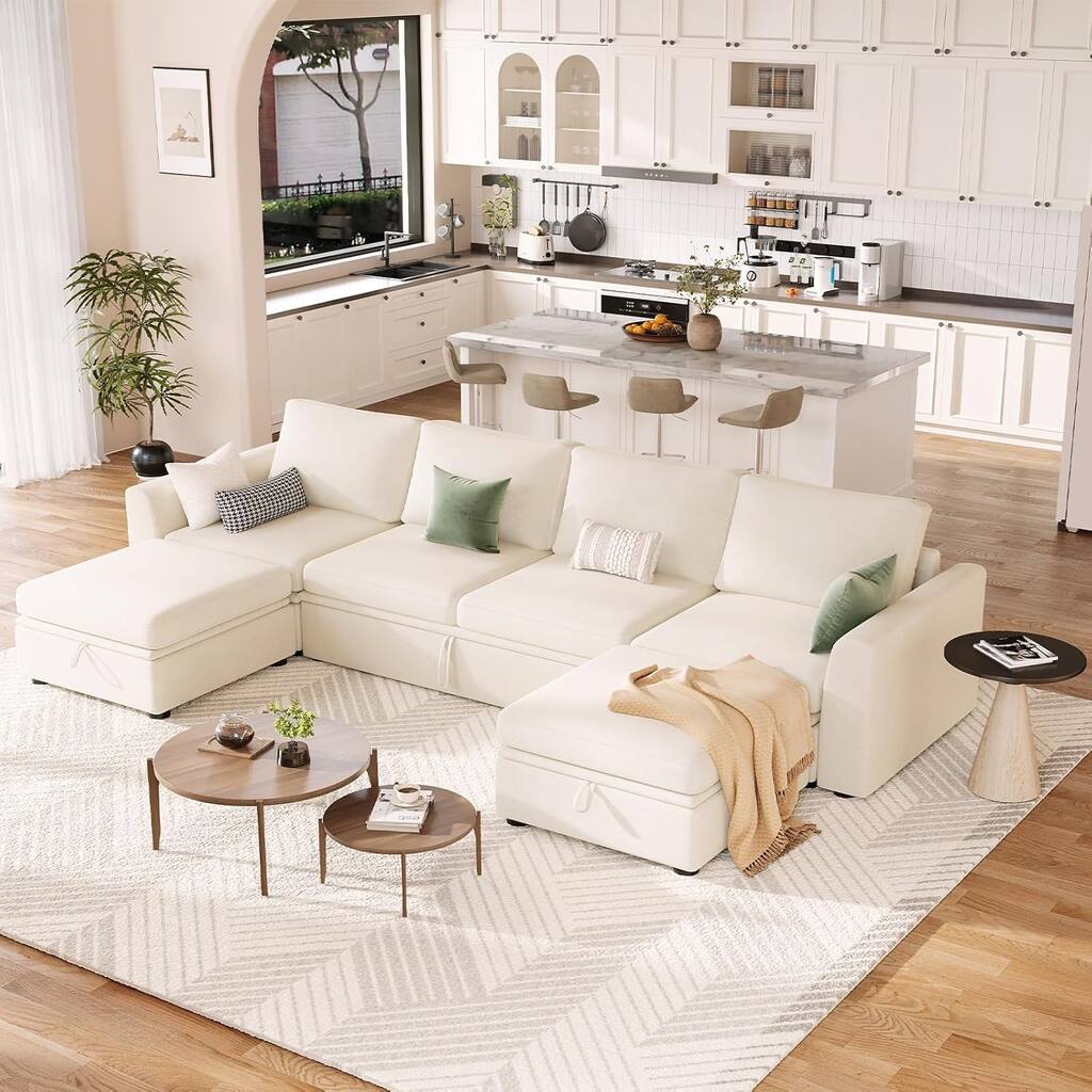 Sectional Sleeper Sofa with Pull Out Bed, Chenille Modular Sectional Couch