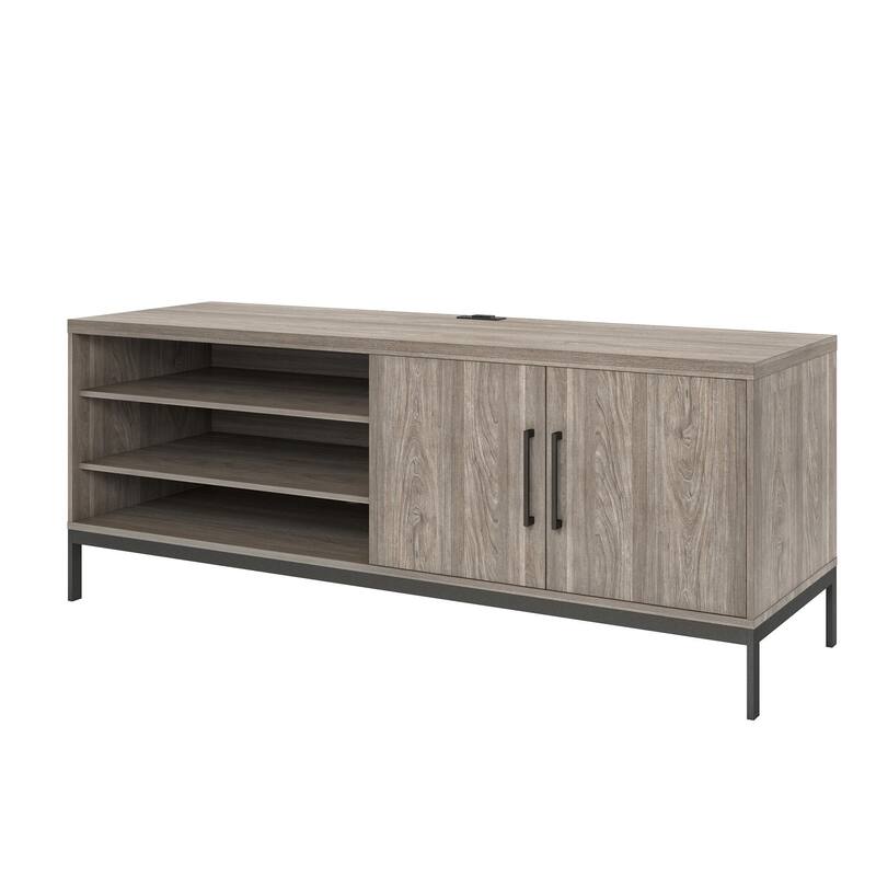 Roomfitters Parkside Credenza Sideboard with Sliding Doors and Built-In USB Power Hub, Light Oak Finish