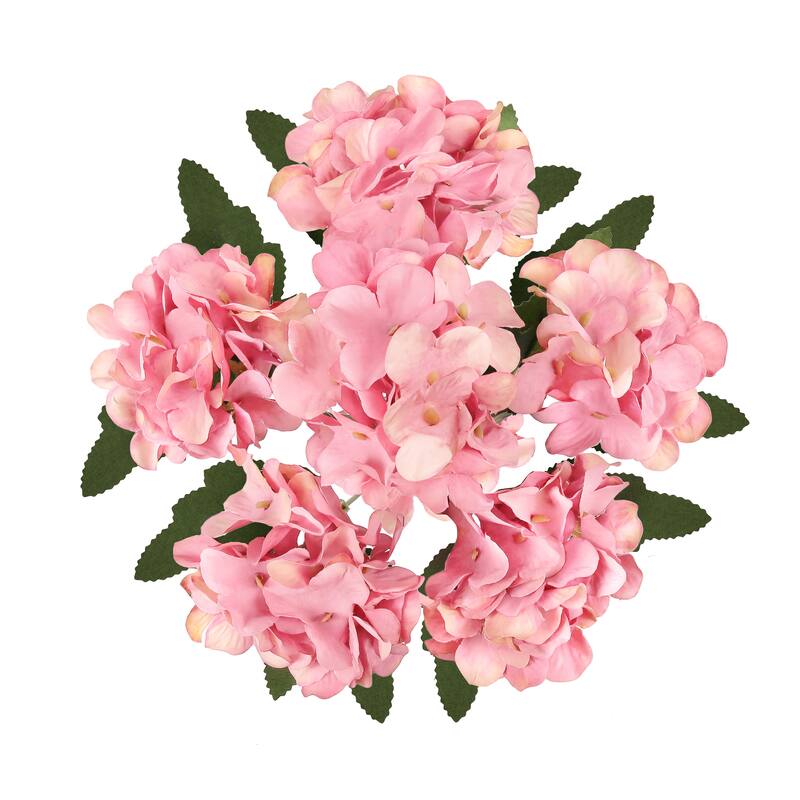 Set of 6 Rose Pink Artificial Delicate Hydrangea Flower Stem Bush Bouquet 13in - 13" L x 7" W x 7" DP
