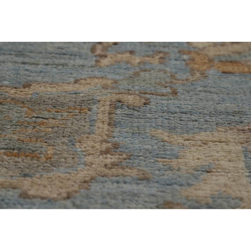 Hand Knotted Oriental 100% Wool Carpet Transitional Floral Navy Blue & Blues Oushak Area Rug - 9' 8'' X 8' 7''
