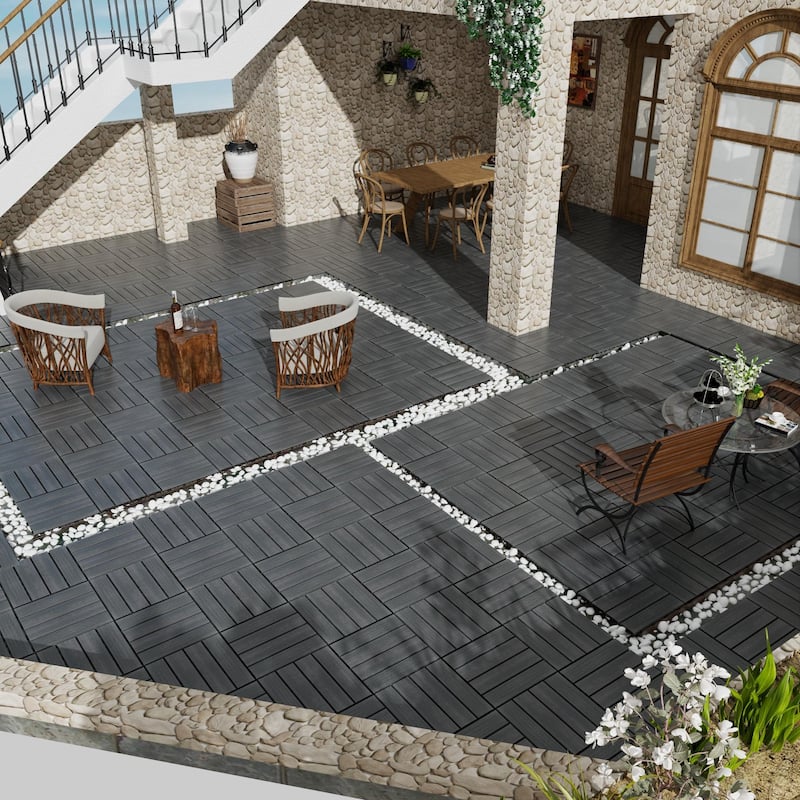 Patio Floor Tiles Pack of 22 WPC Wood-Plastic Composite Patio Deck Tiles DIY Interlocking Decking Tiles