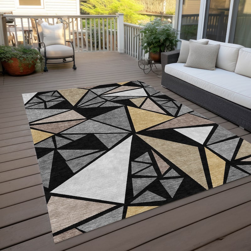 Machine Washable Indoor/ Outdoor Abstract Mosaic Chantille Rug