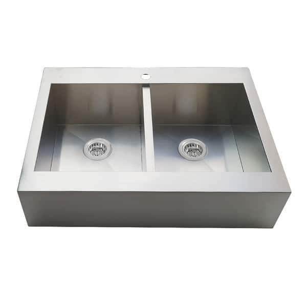slide 2 of 4, Edinburg 36" Stainless Steel Double Bowl Drop-In Kitchen Sink with Strainer