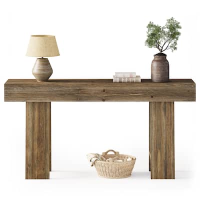 Entryway Table, 63-Inch Solid Wood Console Table with Triangle Legs