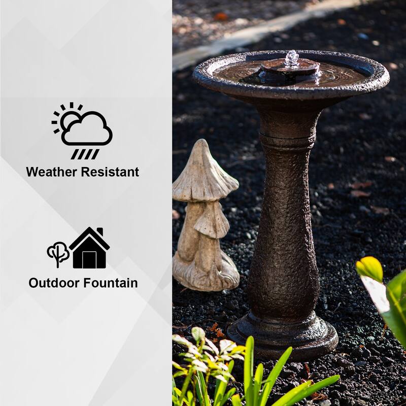 XBrand 23.43"H Tiered Freestanding Classic Bird Bath Outdoor Water Fountain w/ Auto Shut-Off Pump, Dark Brown
