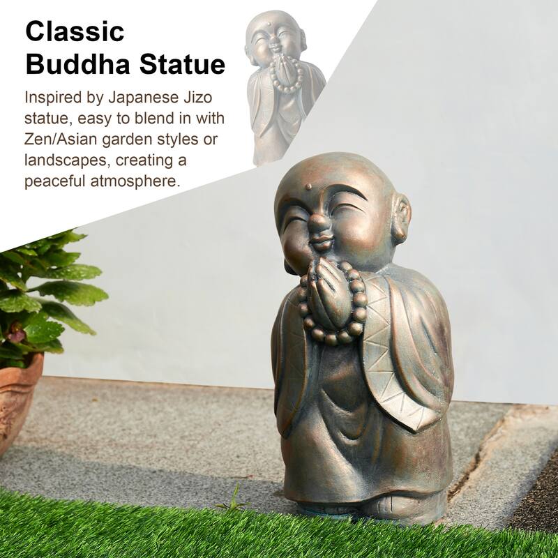Glitzhome Zen-Style MgO Meditating Garden Buddha Statues Monk Sculpture Indoor Outdoor