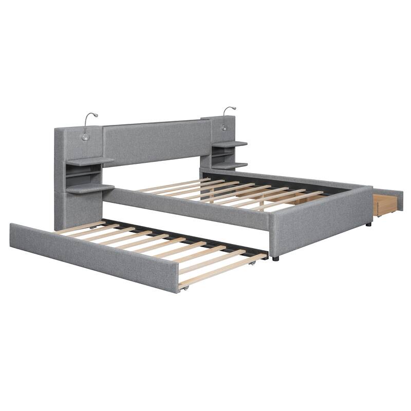 Luxury Linen Upholstered Queen Platform Bed with Flip-Up Storage Headboard by Harper&Bright Designs
