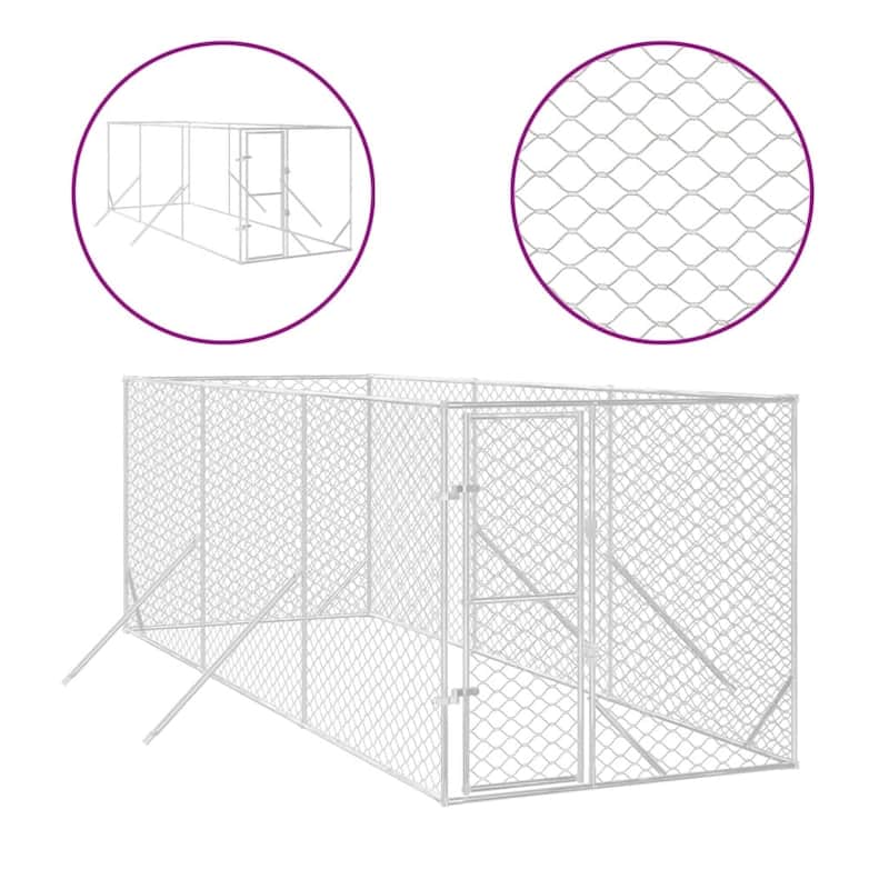 vidaXL Outdoor Dog Kennel Silver Multi-Size Galvanized Steel
