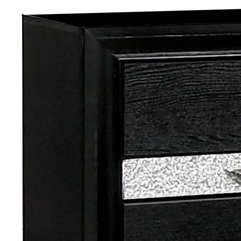 Black/Silver 2 Drawer 26 in. W Nightstand with 1 Jewelry Drawer