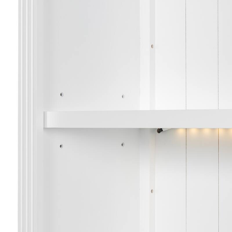 83.4" Tall Bookshelf with LED Lights, 2 Glass Doors & 1 Drawer for Living Room, Home Office