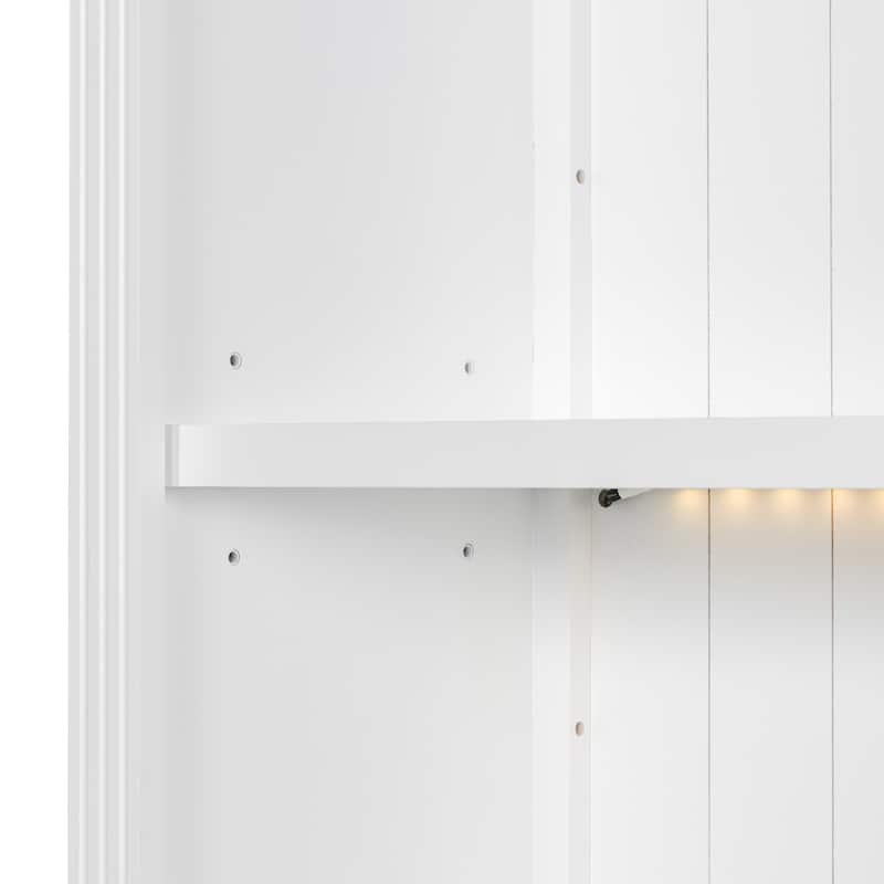 83.4" Tall Bookshelf with LED Lights, 2 Glass Doors & 1 Drawer for Living Room, Home Office