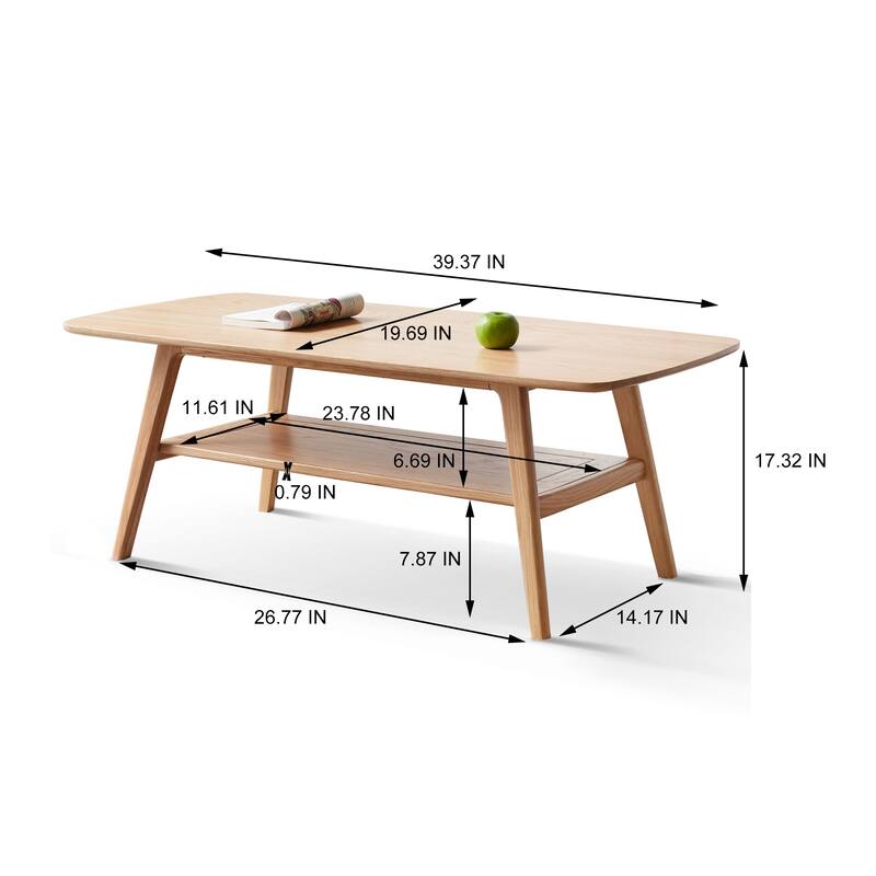 Christopher Knight Home - Hudson Solid Oak Coffee Table with Storage Shelf for Living Room & Home Office