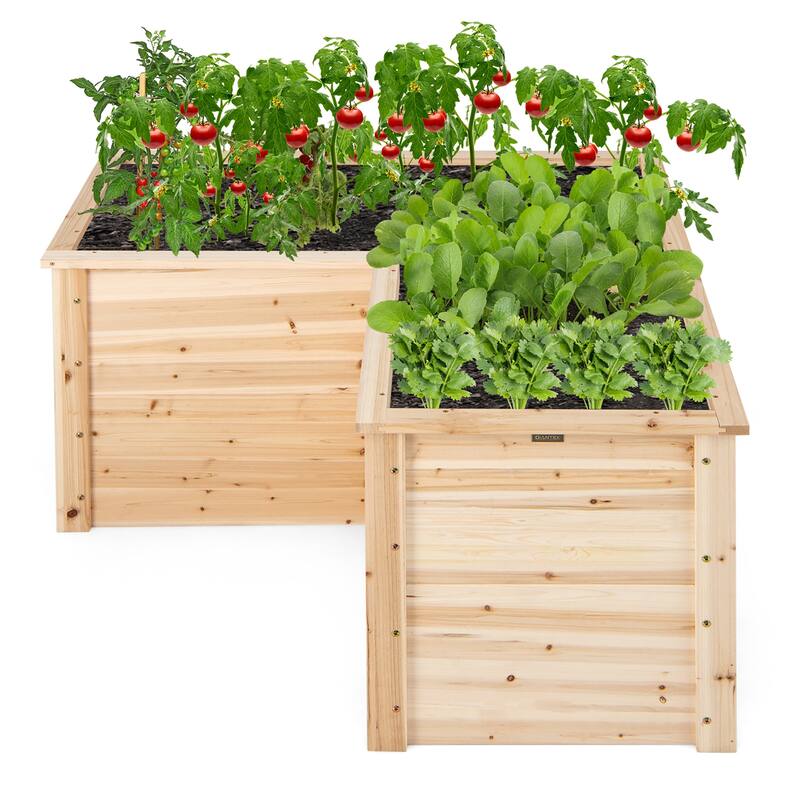 Costway 24'' L-Shaped Deep Root Planter Box Wooden Raised Garden Bed - See Details