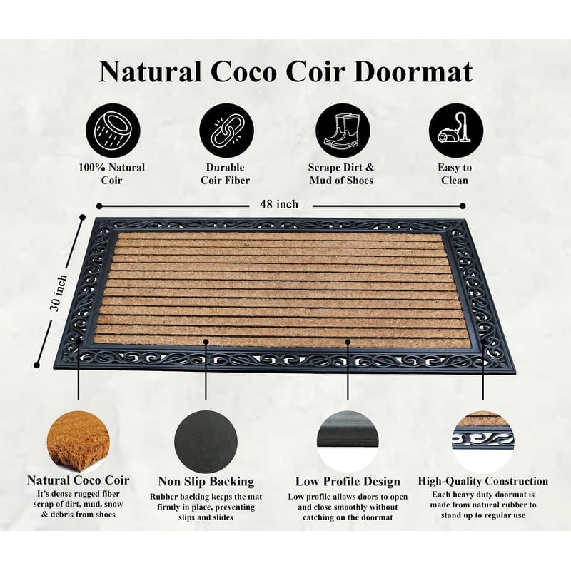 A1HC Molded Large Double Door Rubber and Coir Door Mat (30" X 48")