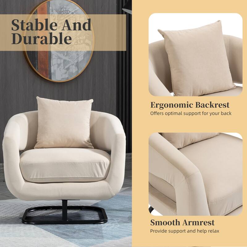 Upholstered Tufted Living Room Chair Textured Linen Fabric Accent Chair with Metal Stand