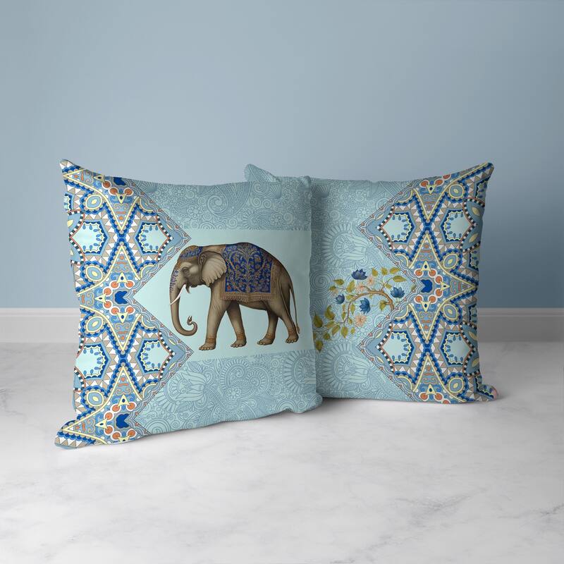 Floraphant Faux Suede Reversible Throw Pillow SkyBlue and Midnight