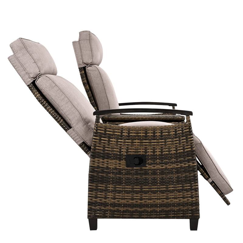 Wicker Patio Recliner Chair Set with Cushions and Storage Table