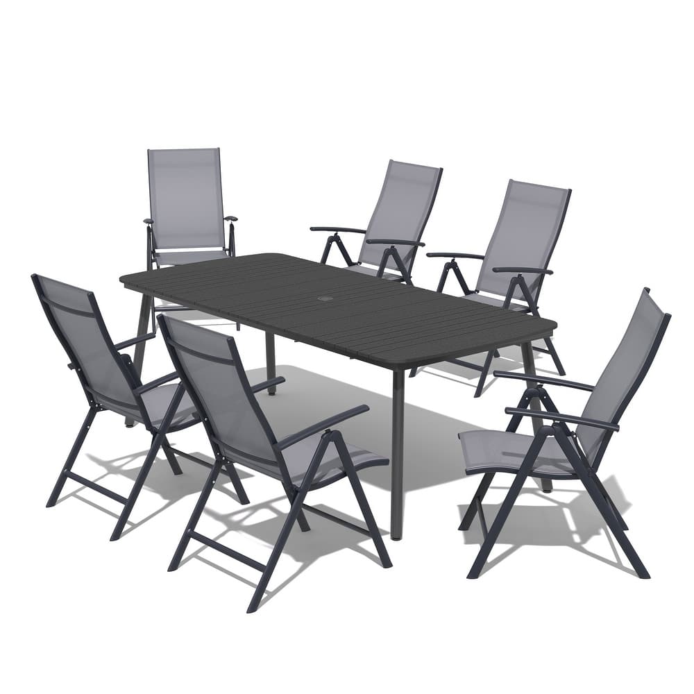 7/9PCS Outdoor Patio Dining Set Rectangular Aluminum Table with Folding Dining Chair