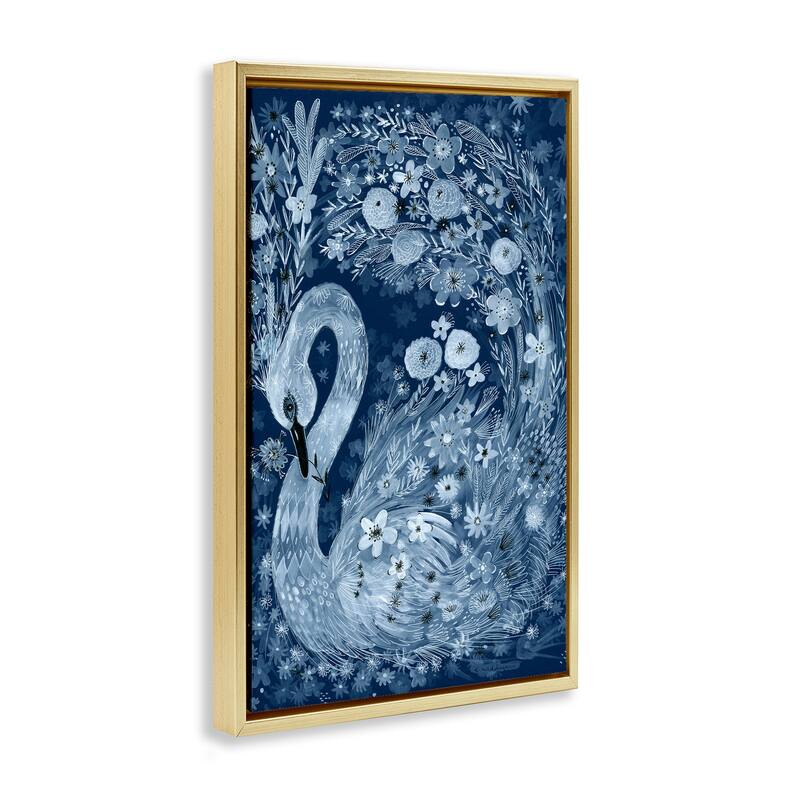 Stupell Swirling Florals Swan Framed Floater Canvas Wall Art Design By Kay Widdowson