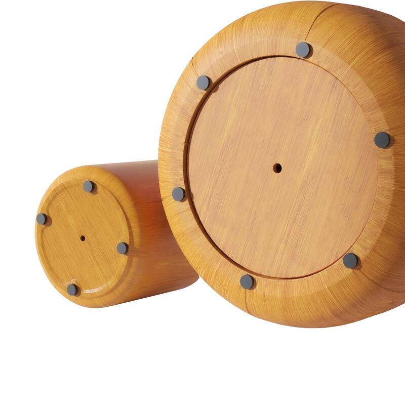 Round Outdoor/Indoor Coffee Table Set, Modern Wood Grain Drum Center Tables
